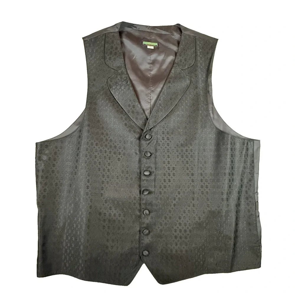 Vtg Chaps Ralph Lauren Vest Mens XL Black Tuxedo Formal Geometric Made USA 90s
